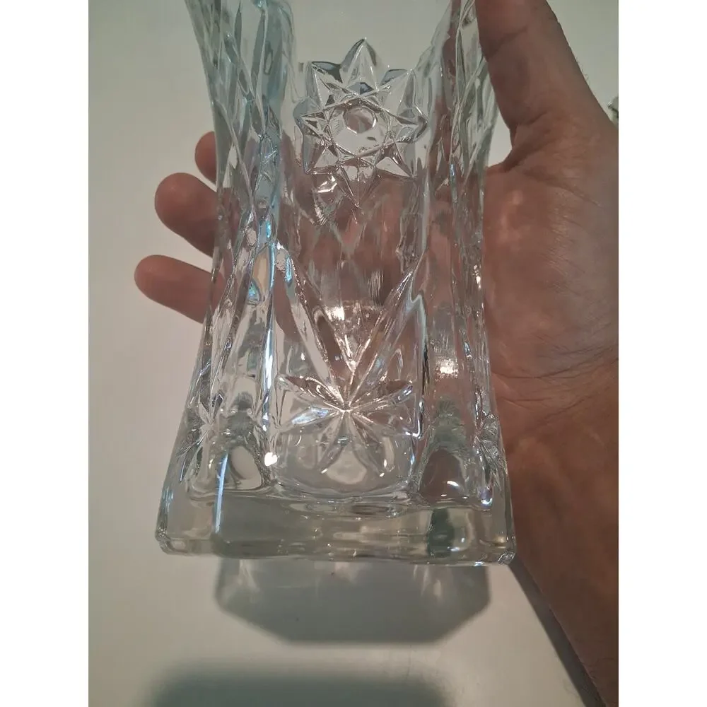 Vtg 1960s Anchor Hocking Prescut Star of David Clear Glass Flower Vase 8.5